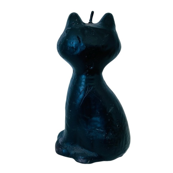 VINTAGE 1990’S HALLOWEEN BLACK CAT HAND PAINTED FOLK ART CANDLE NEW - Picture 2 of 6